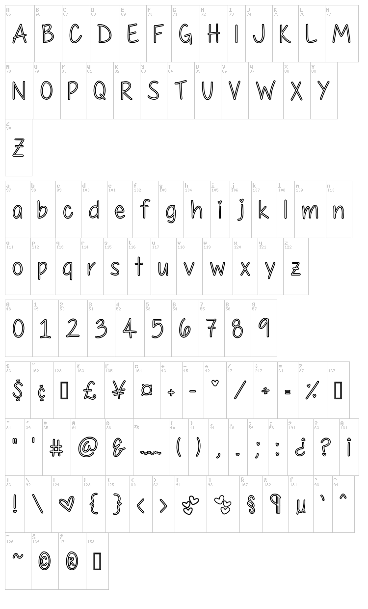 My First Crush font map